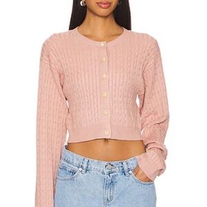 Blush Pink Cable-Knit Cropped Crew Cardigan